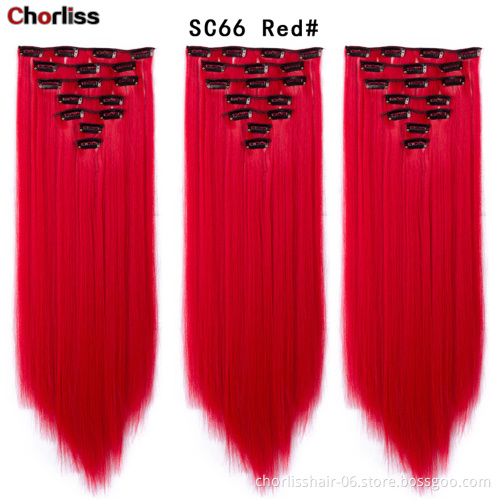 Wholesale Hot Sale 22" Hairpiece  Straight Clip in Hair Synthetic Clip In Hair Extensions Heat Resistant fiber For Woman